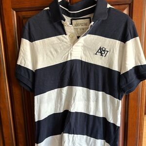 Aéropostale Navy and White Striped Polo Shirt
